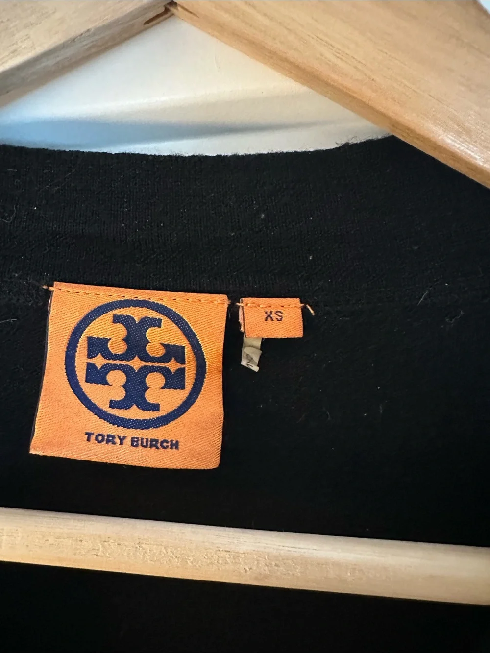 Tory Burch Black V‑Neck Cardigan with Gold Logo Buttons